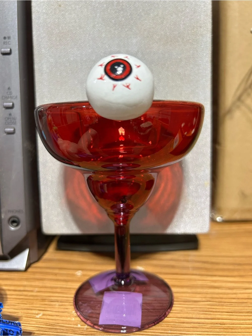 Yankee Candle Red Glass Goblet with White Eyeball Accent new in box
